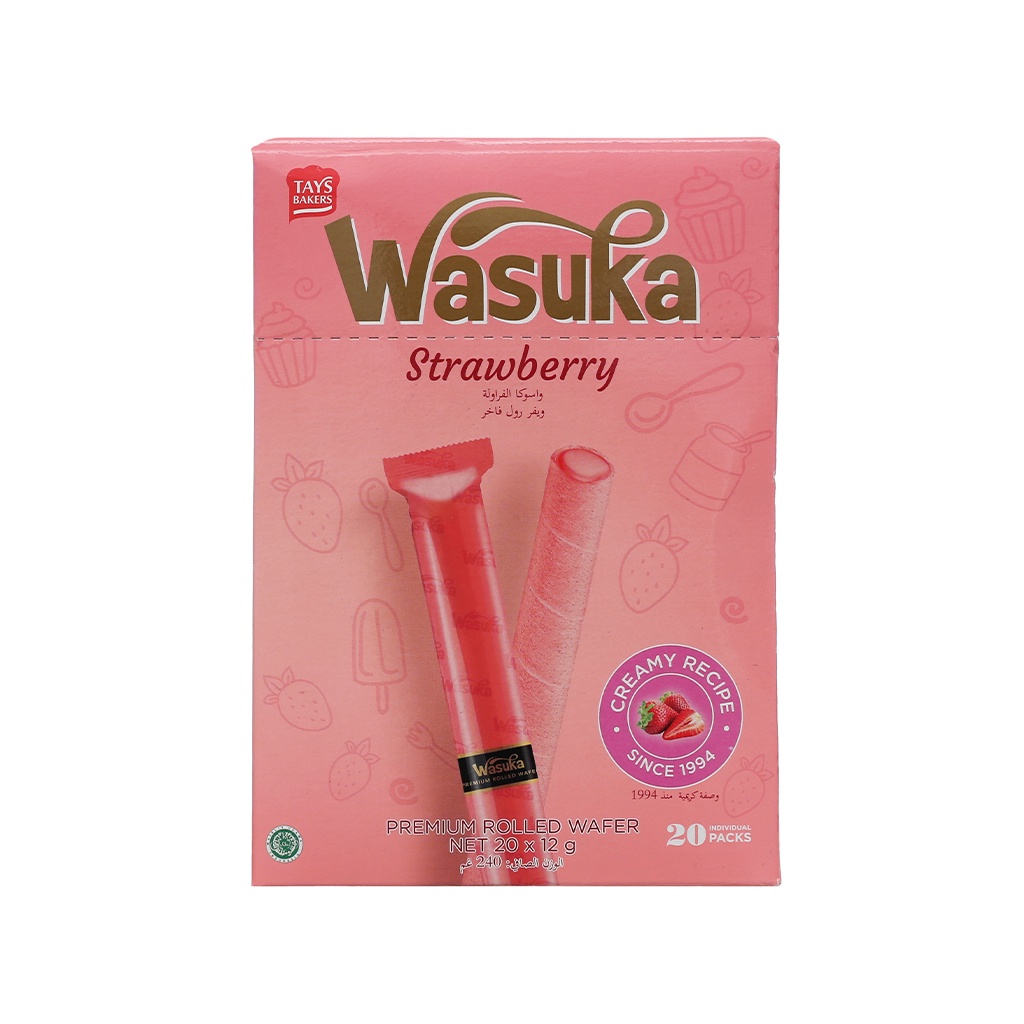 Bánh Quế Wasuka Premium Rolled Wafer Vị Dâu (Hộp 240g)