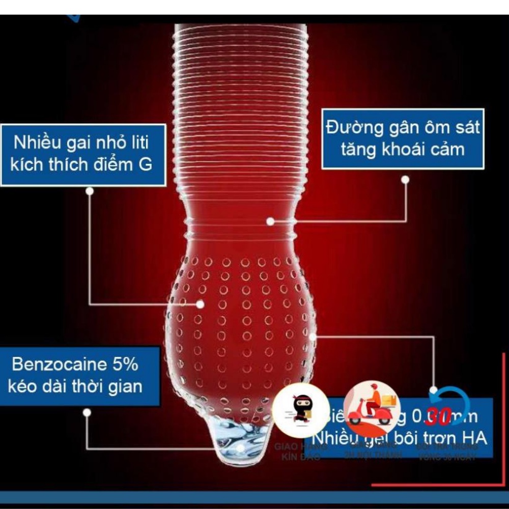 Bao Cao Su Siêu Mỏng Gân Gai OlO 001 Vàng Nhiều Gel Bôi Trơn-Hộp 10c -NinaGen-Cam kết che tên