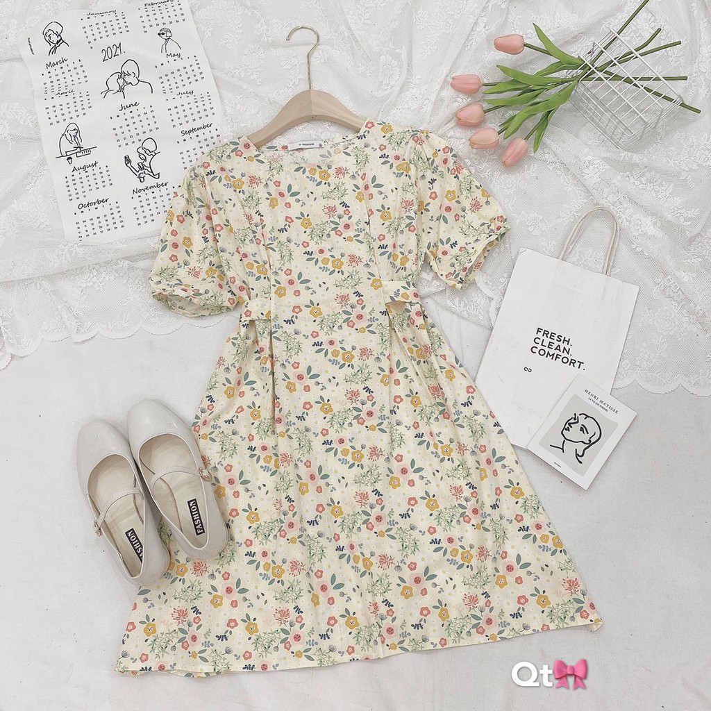 [YLYDRESS] Váy thô hoa nhí tay bồng tiểu thư freesize - váy đầm nữ thiết kế dáng tiểu thư freesize chất thô mát mùa hè