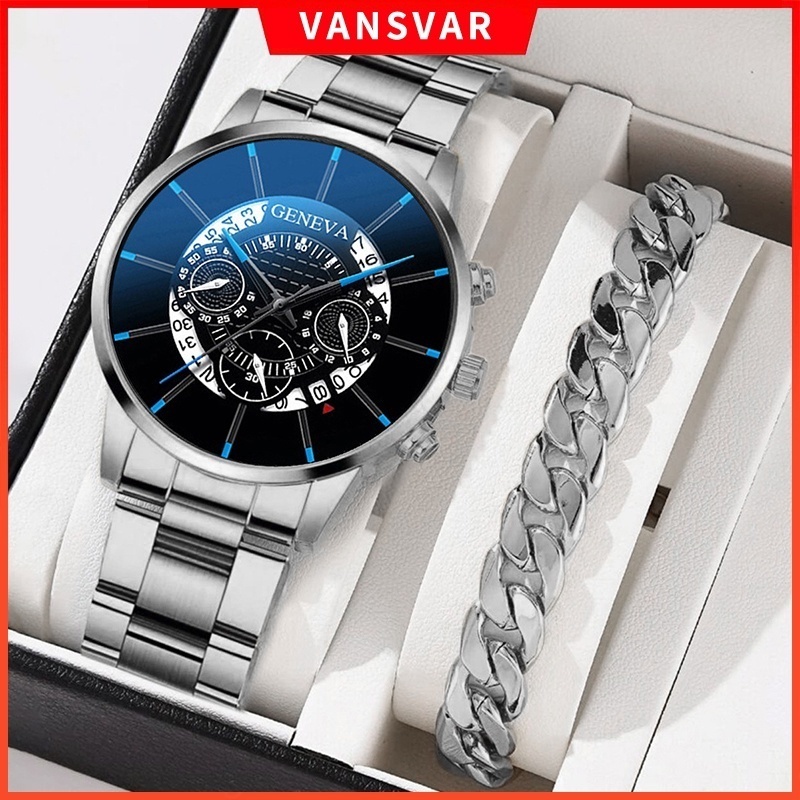 Đồng Hồ Quartz Nam Hiển Thị Ngày, Chất Liệu Thép Không Gỉ, Nhãn Hiệu Geneva