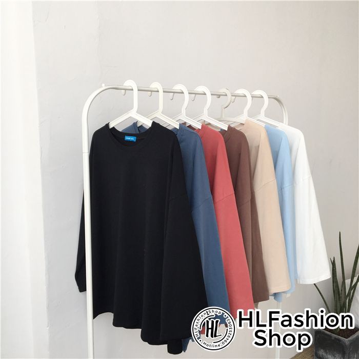 Áo Thun Tay Dài Oversize Trơn form xuông đơn giản dễ mặc