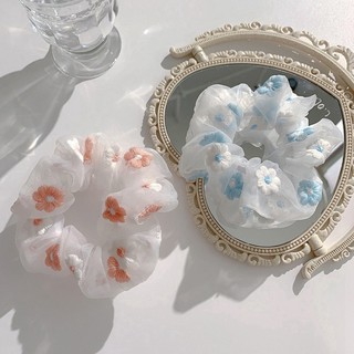 Scrunchie voan thêu hoa pastel - Dây buộc tóc