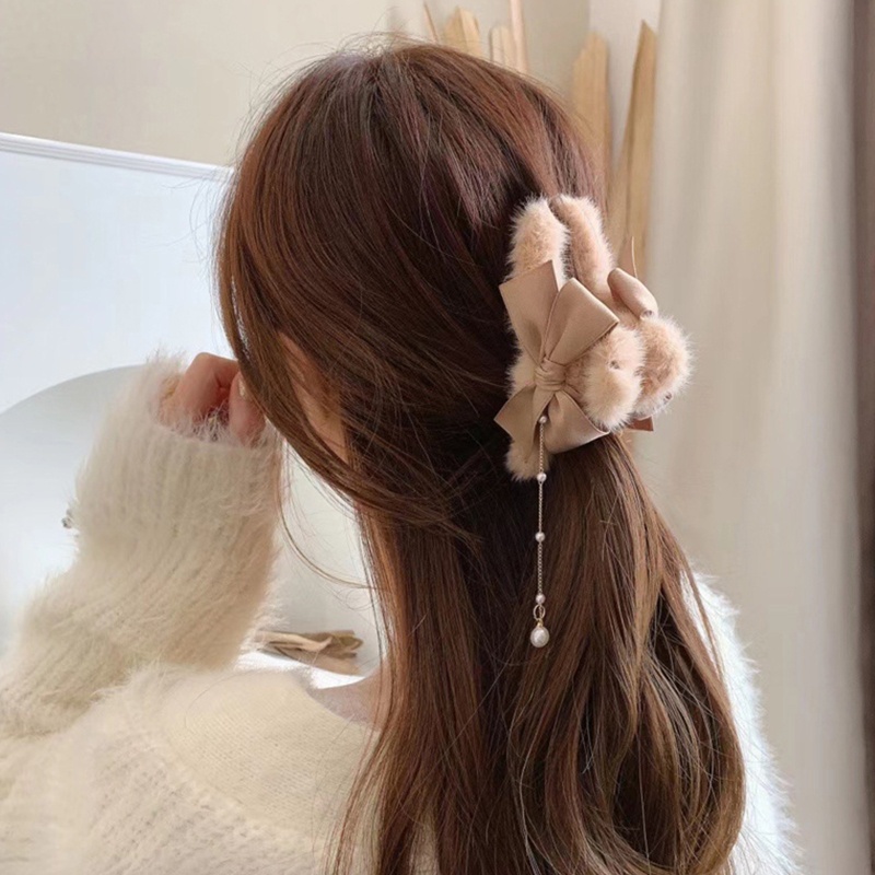 Kẹp Tóc Càng Cua Dày / Mỏng Đính Nơ Phối Tua Rua Dài Dễ Thương Cho Nữ