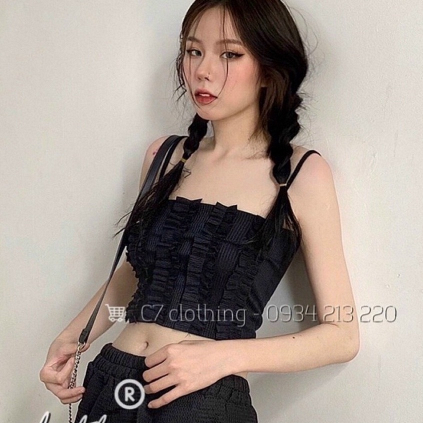 Áo Kiểu Nữ Hai Dây Phối Bèo Mặt Trước Siêu Xinh