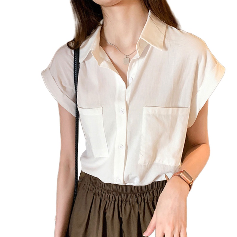 Áo Sơ Mi Tay Ngắn Dáng Rộng Màu Trơn Thời Trang Cho Nữ