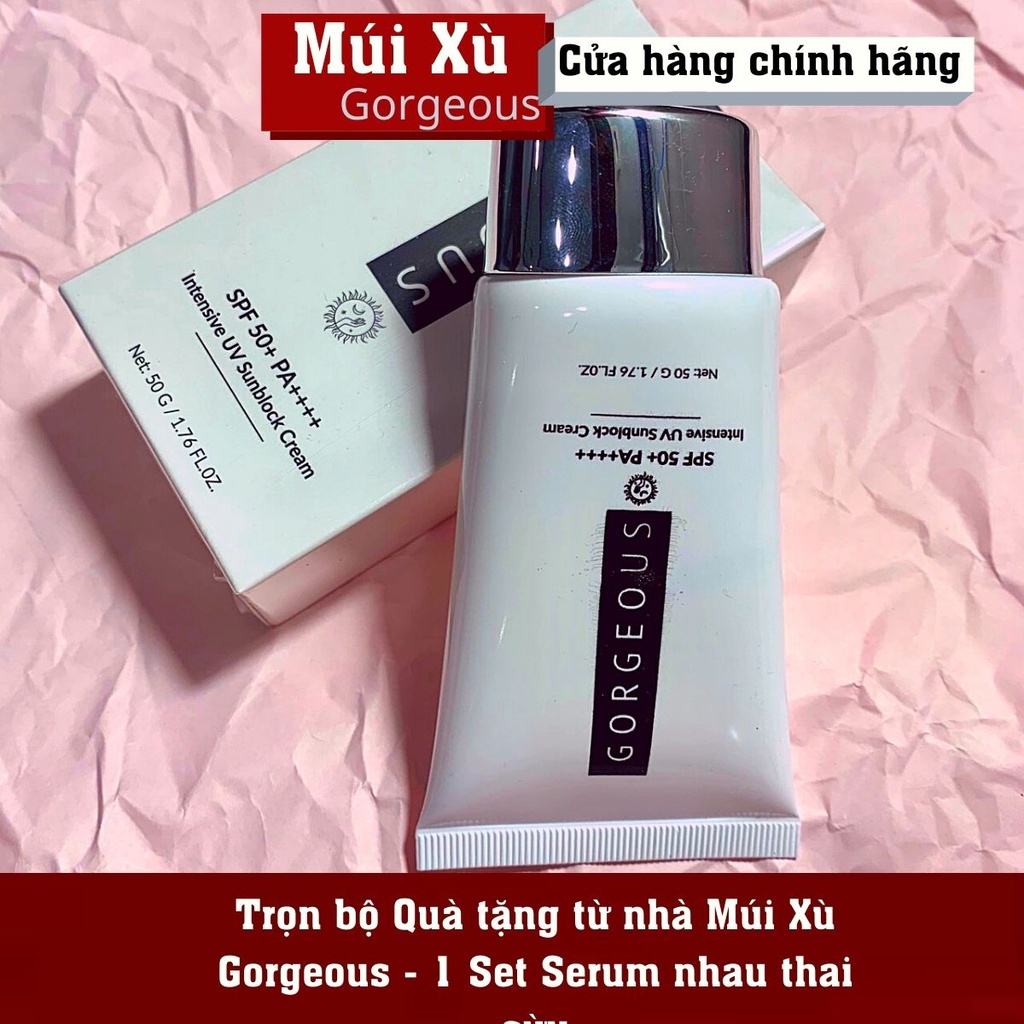 Kem chống nắng múi xù gorgeous dưỡng da, nâng tone tự nhiên, chống nước lâu trôi tuýp nhỏ 50G - SPF50+PA+++