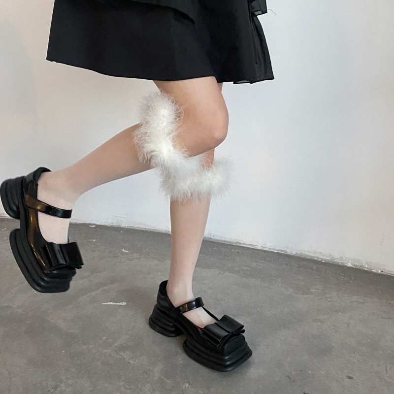 Xiangbao Vớ Cao Đến Đầu Gối Vải Lụa Mỏng Phối Lông Vũ Phong Cách Nhật Bản Ngọt Ngào Cho Nữ