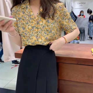 [SIÊU HOT] Áo sơ mi ngắn tay Chiffon hoạ tiết hoa nhí