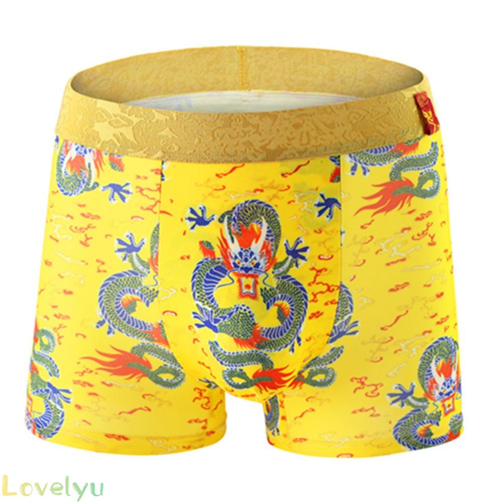 【LOVELYU】Mens Cotton Dragon Print Boxers Brief Shorts Nightwear Sleepwear Comfortable【Good Quality】