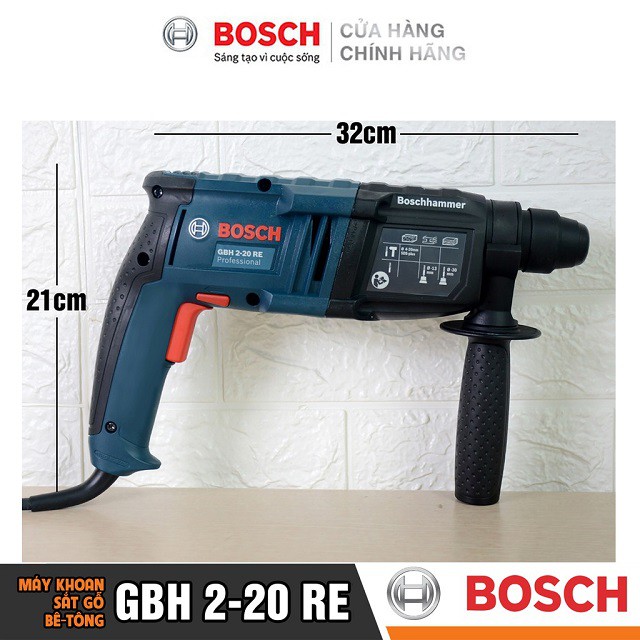 [CHÍNH HÃNG] Máy Khoan Búa Bosch GBH 2-20 RE (20MM-600W) - Chuyên Khoan Bê Tông, Giá Đại Lý Cấp 1, Bảo Hành Toàn Quốc