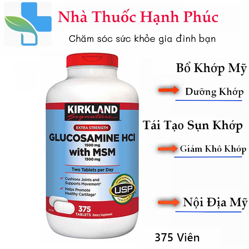 Viên uống Glucosamine Kirkland HCL 1500mg With MSM 1500mg 375 viên - Bổ khớp , tái tạo sụn khớp
