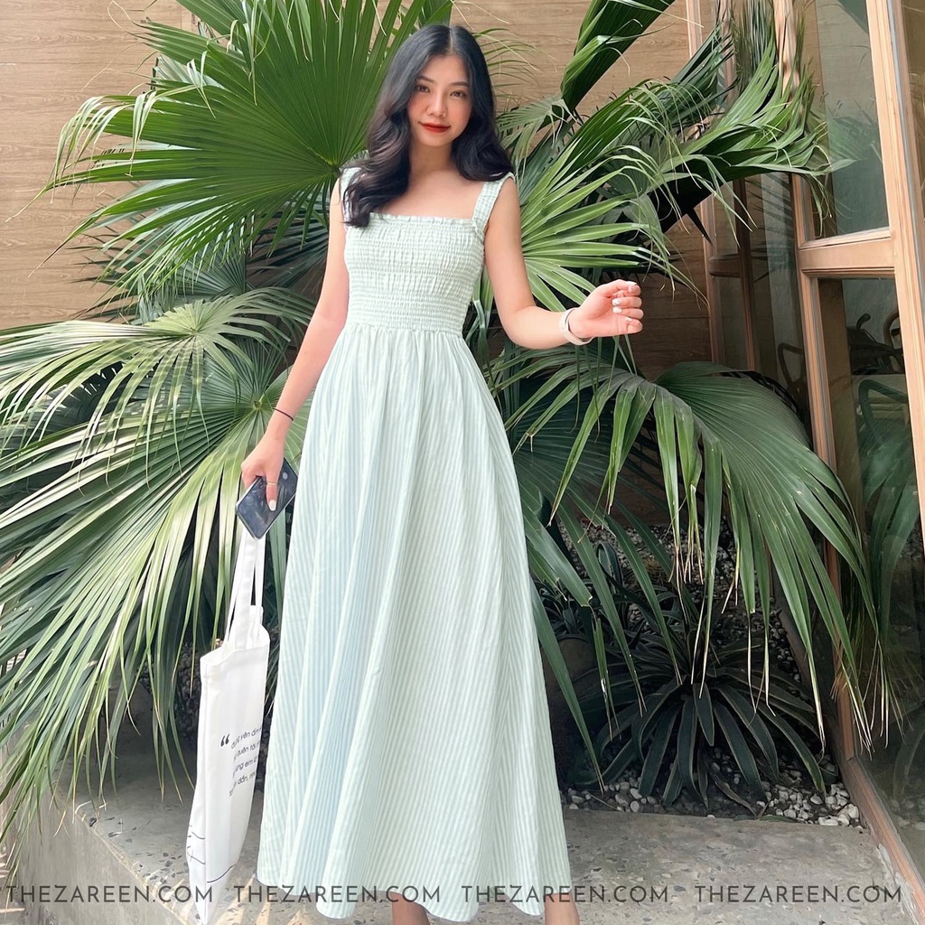 ĐẦM DÀI KẺ SỌC ZAREEN DAX44 XANH MINT