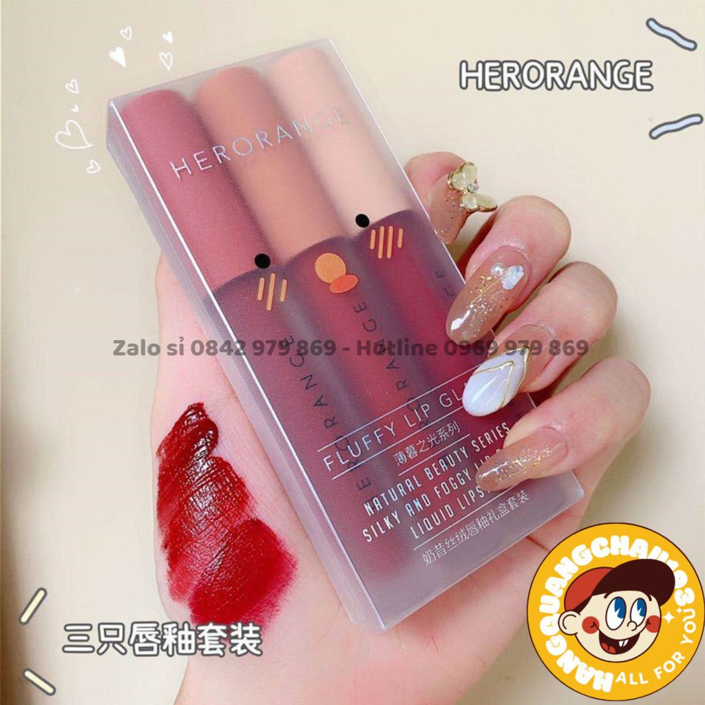 Set 3 Cây Son Kem Lì Herorange Fluffy Lip Glaze hàng nội địa trung HQC | BigBuy360 - bigbuy360.vn