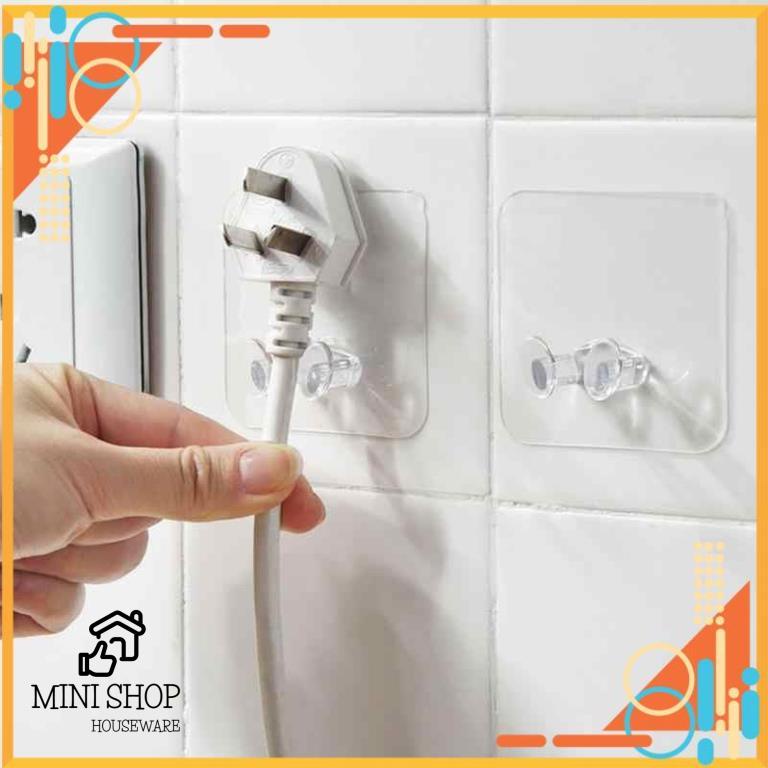 Móc Dán Tường 2 Tai Cao Cấp Kẹp Giữ Phích Cắm, Dây Điện, Kệ Đỡ Sạc Điện Thoại.