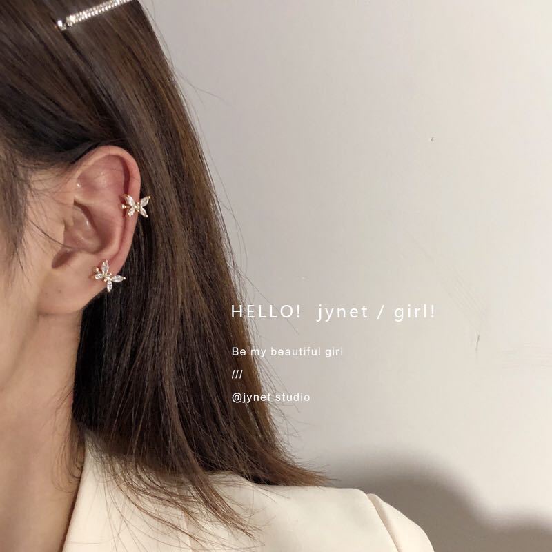 Khuyên Kẹp Vành Tai Hình Hoa/Bướm Đính Đá Zircon Phong Cách Nhật Bản Cho Nữ