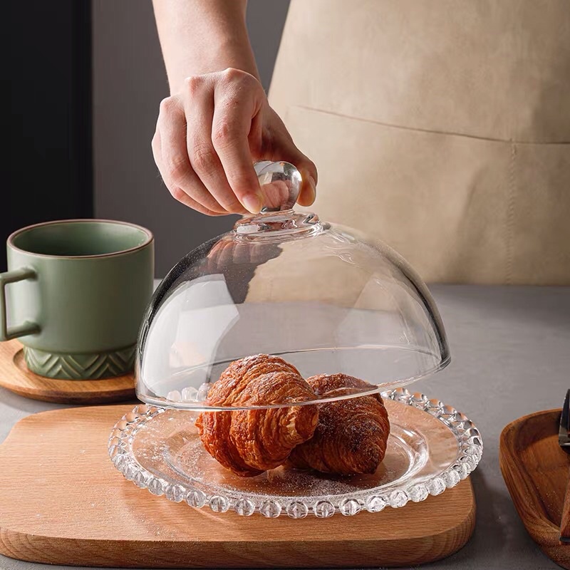 Khay đựng,chụp bánh kem thủy tinh Borosilicate cao cấp, an toàn