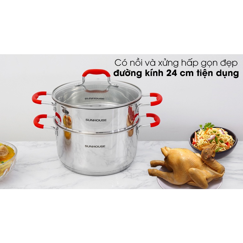 Bộ nồi xửng inox 5 đáy SUNHOUSE SHG507 cách nhiệt hiệu quả