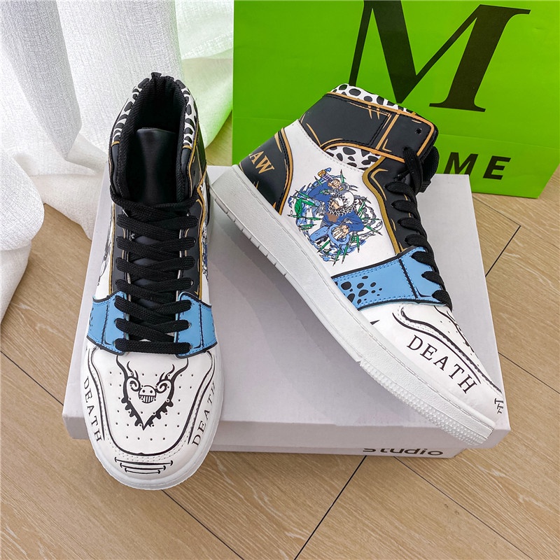 Giày sneaker cổ cao in hình anime One Piece thời trang cho cặp đôi