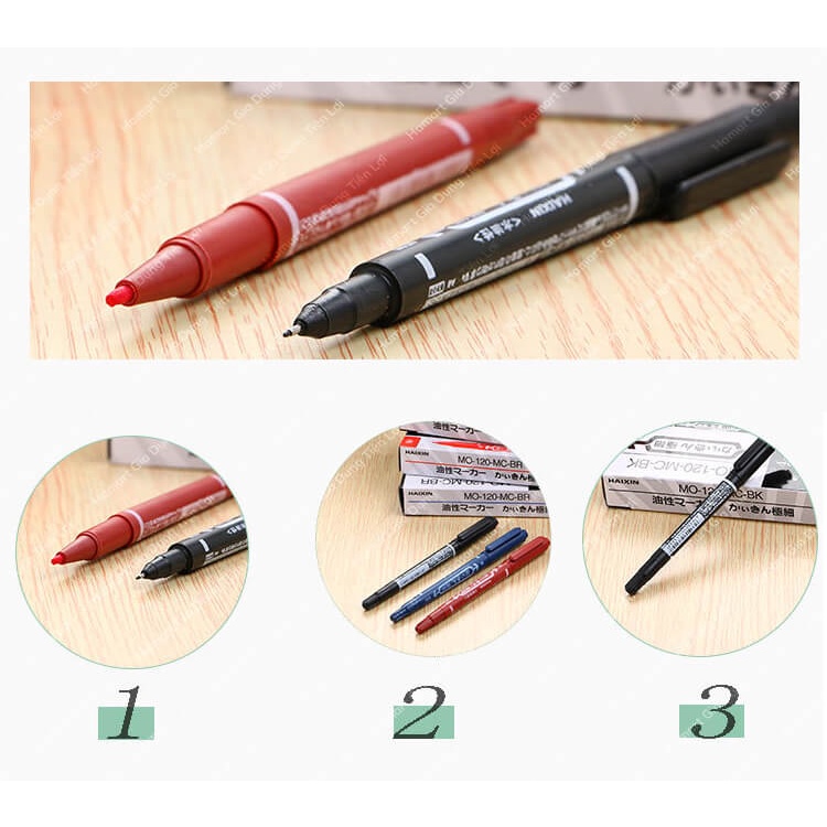Bút Dạ Kim 2 Đầu Mực HAIXIN Bút Kim Mực Nước Học Tập Đánh Dấu Ghi Chép Bài 3 Màu Tiện Lợi