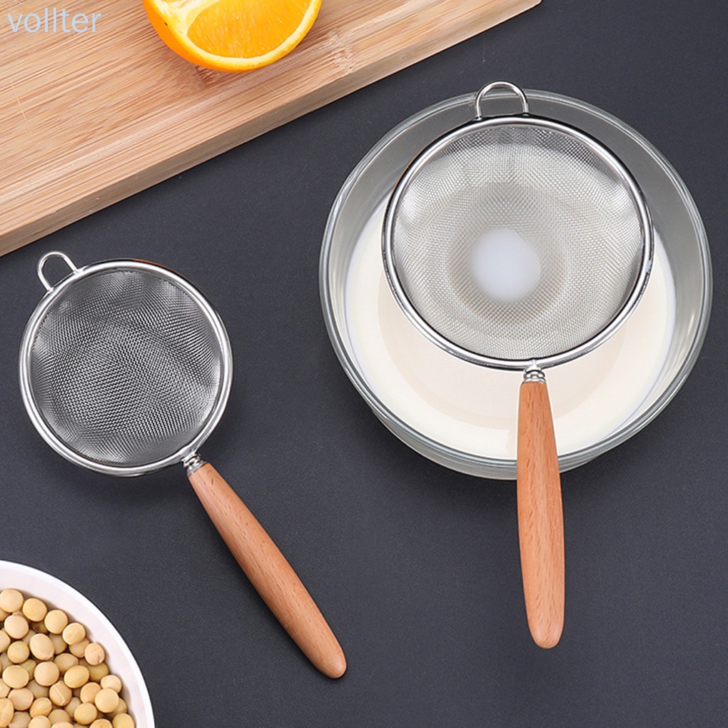 Muỗng Rây Bột Bằng Thép Không Gỉ 304 Với Tay Cầm Bằng Gỗ Tiện Dụng Cho Nhà Bếp