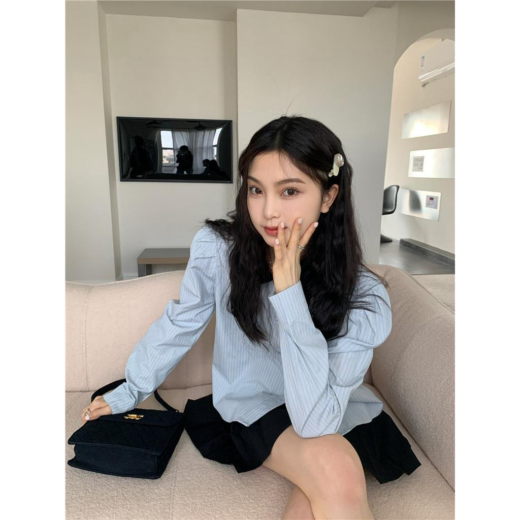 Áo Sơ Mi Kẻ Sọc Dài Tay Màu Sắc Tương Phản Phong Cách preppy 66638