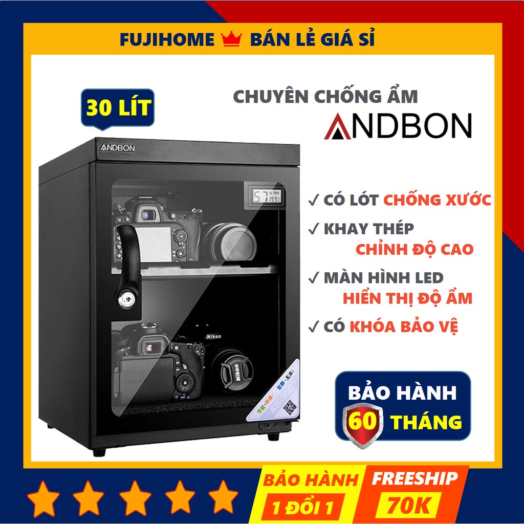 Tủ chống ẩm máy ảnh 30 lít Andbon AB-30C bảo hành 5 năm, tủ hút ẩm máy ảnh 30l hai ngăn có xốp chống nước dry cabinet