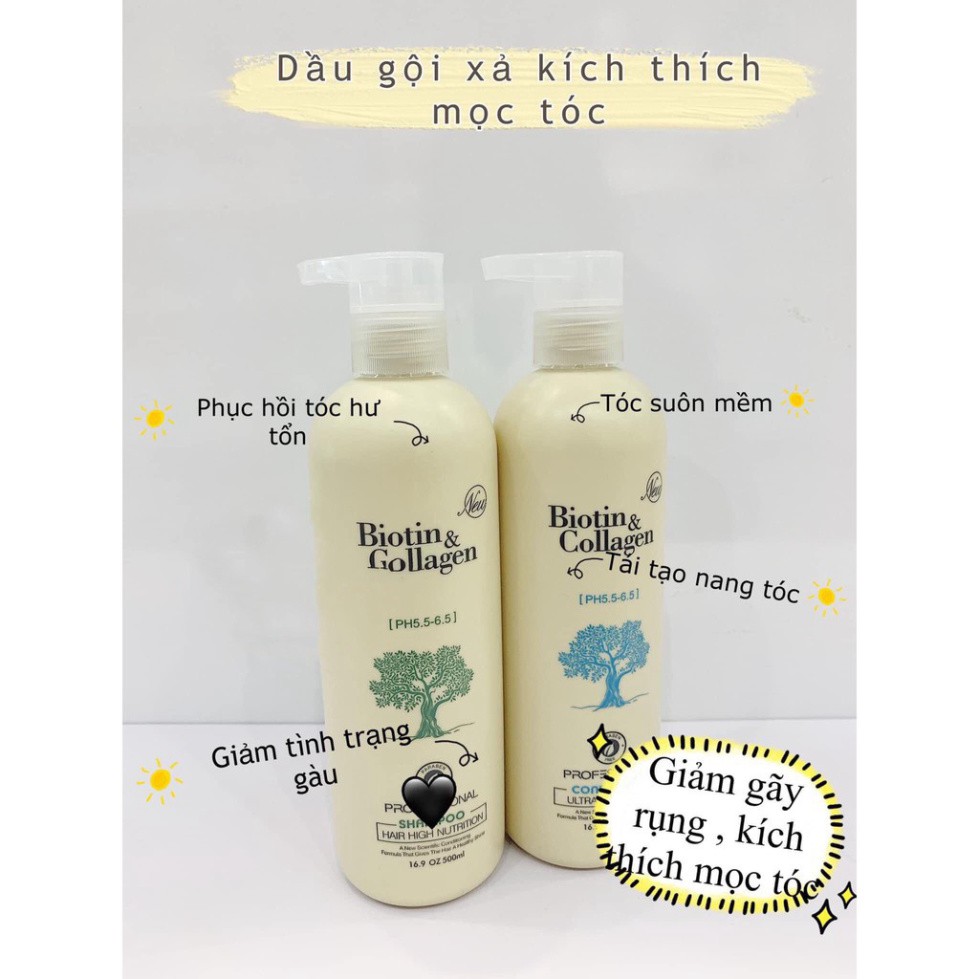 Cặp Dầu Gội,Dầu Xả Chống Rụng Phục Hồi Kích Thích Mọc Tóc Biotin Collagen 500ml,1000ml