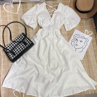 [CÓ MÚT NGỰC] ĐẦM TRẮNG ĐAN LƯNG TAY XOÈ BỒNG