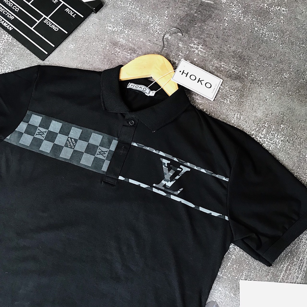 Áo Polo nam cổ bẻ phối in chữ LV form ôm dáng người chuẩn chất vải thun lạnh cotton thoáng mát | BigBuy360 - bigbuy360.vn