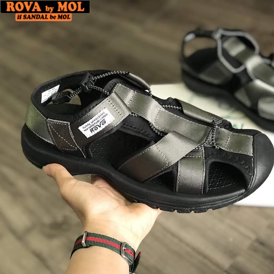 Giày Sandal Bít Mũi Rova Nam Siêu Bền Êm Đi Làm Đi Du Lịch Đi Phượt Đạp Xe Màu Xám Mã RV626