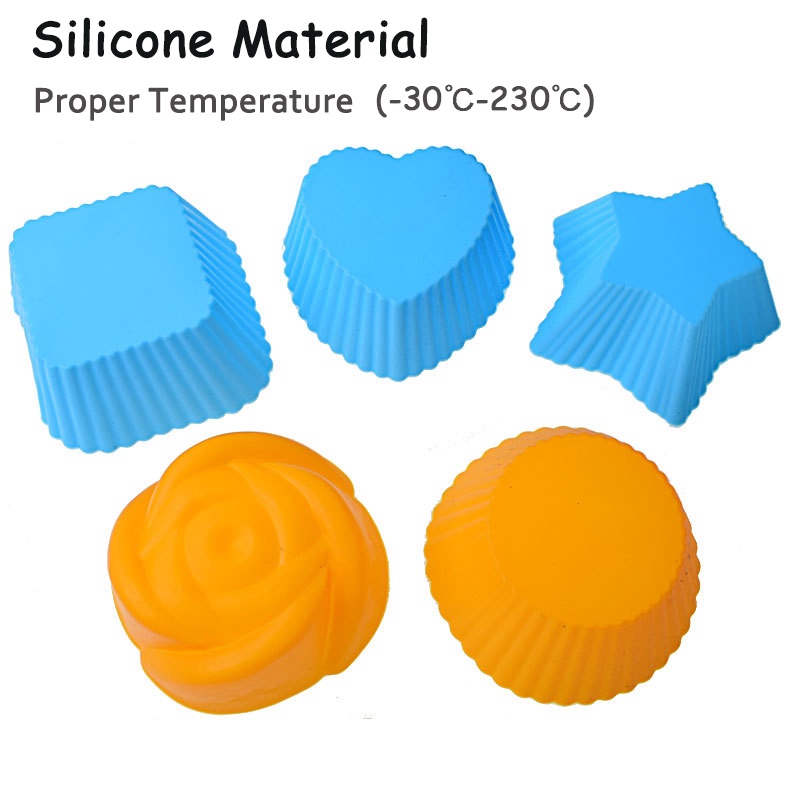 Set 10 Khuôn Làm Bánh Bằng Silicone Chống Dính Hình Tròn / Ngôi Sao / Trái Tim / Bông Hoa