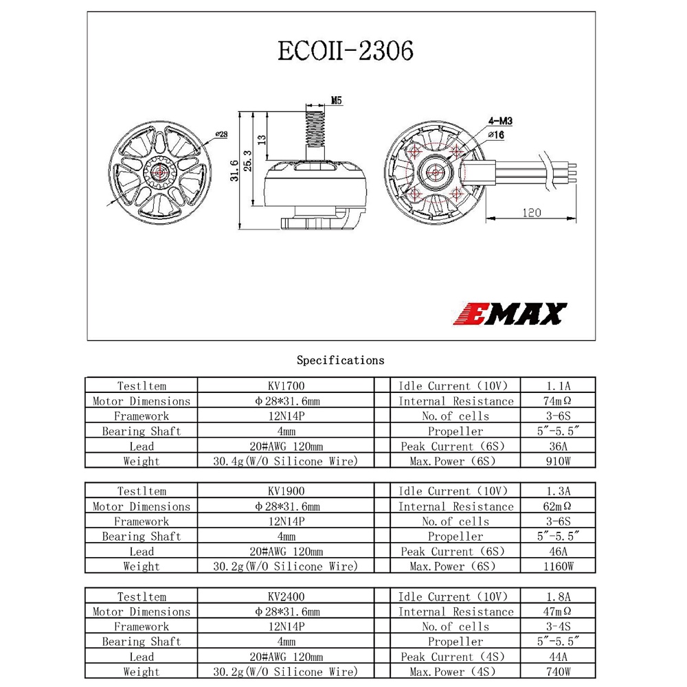 EMAX ECO II 2306 Motor 1700KV 1900KV 2400KV Brushless Motor for FPV Racing RC Drone