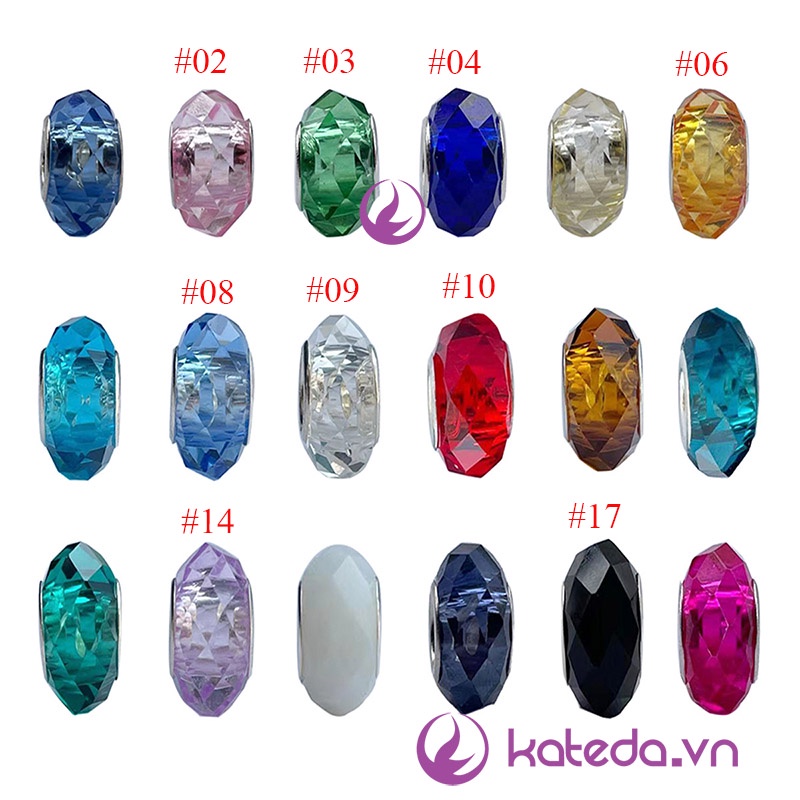 Combo10 Hạt charm xỏ vòng chất liệu thủy tinh nặng hạt size 9 x14mm, lỗ 5mm - có tất cả 9 màu