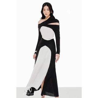 Váy lệch vai xoắn eo cotton giấy hot hit