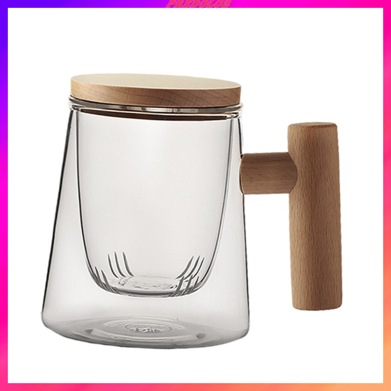 300MLTea Cup Mugs w/Wood Lid Cover Handle for Water Milk