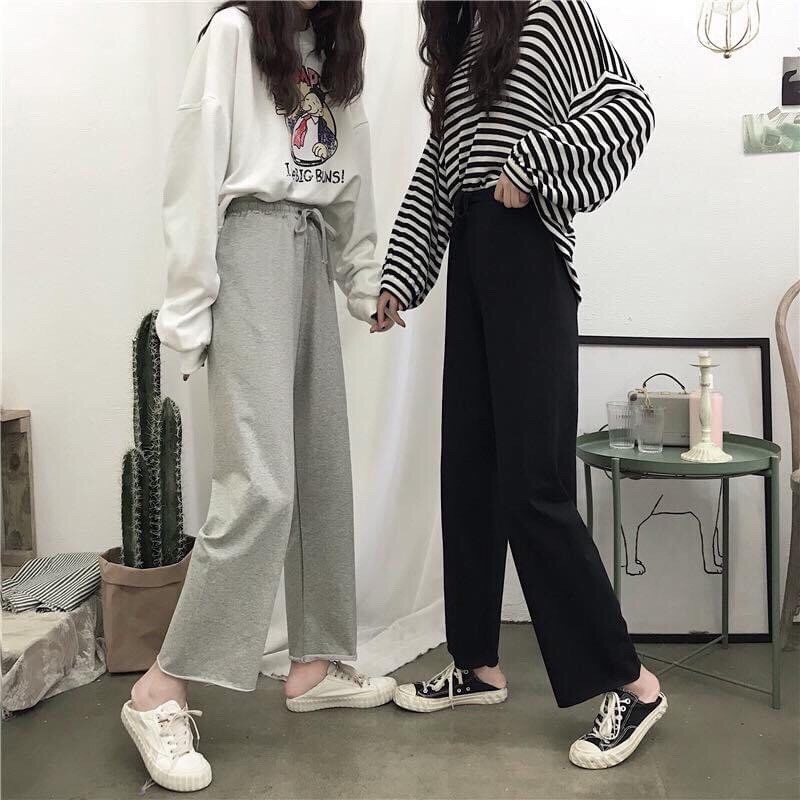 Quần suông thun, quần ống rộng tưa gấu, quần Culottes trơn dáng dài Unisex