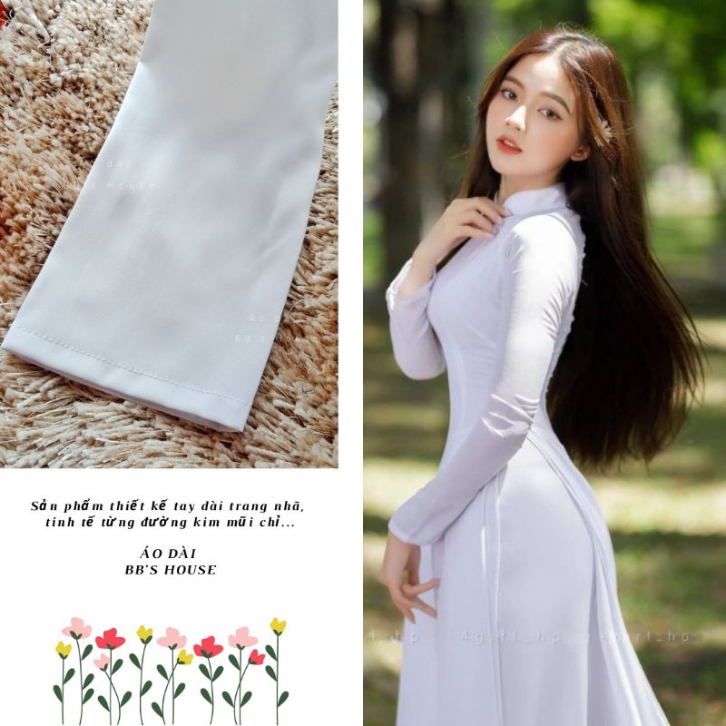 Áo dài 4 tà LỤA trắng tinh khôi, cổ cao