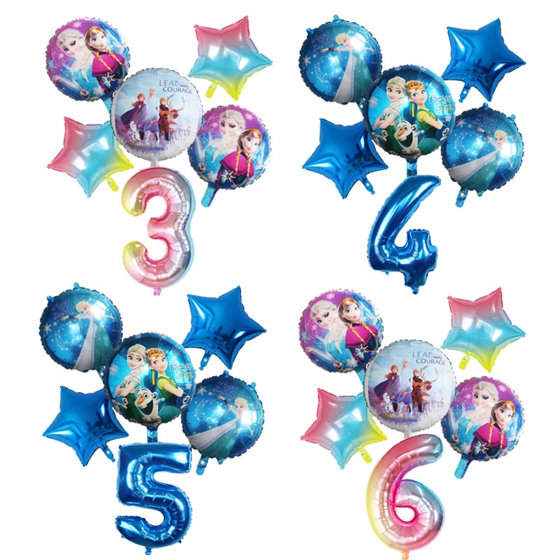 DISNEY Set 6 bong bóng hình công chúa Elsa và Anna màu gradient trang trí tiệc sinh nhật cho bé