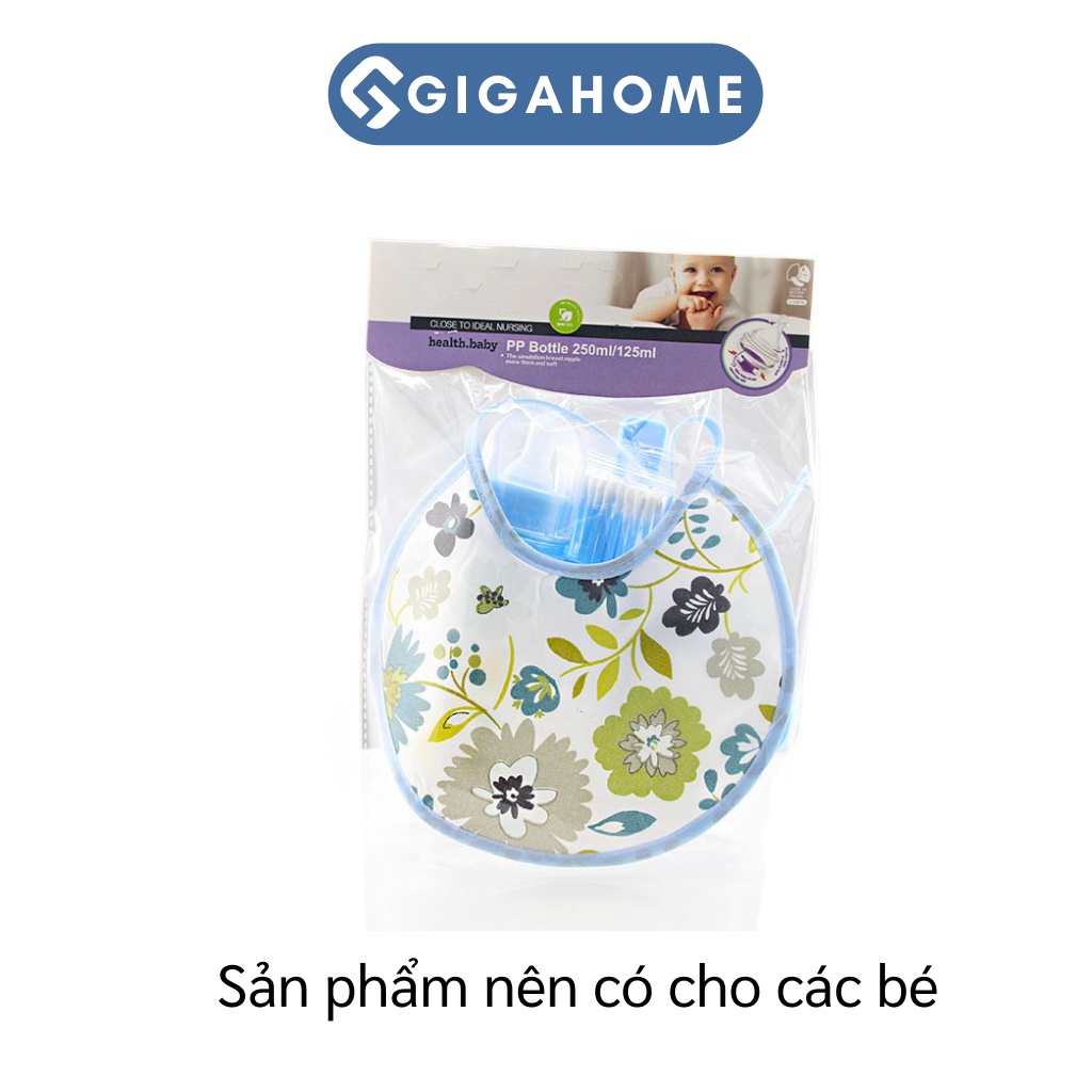 Bộ Bình Sữa Rộng Có Quai Cầm, Kèm Yếm, Tăm Bông, Cọ Rửa An Toàn GIGAHOME 8988