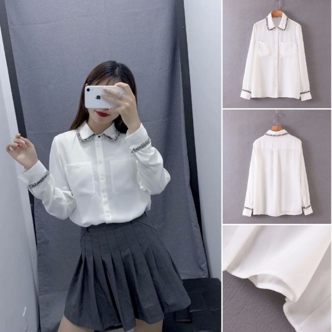 45% Áo Sơ Mi Trắng Nhập Khẩu | Áo Polyester 54356 | Áo Trắng Trơn | Áo Sơ Mi Công Sở |