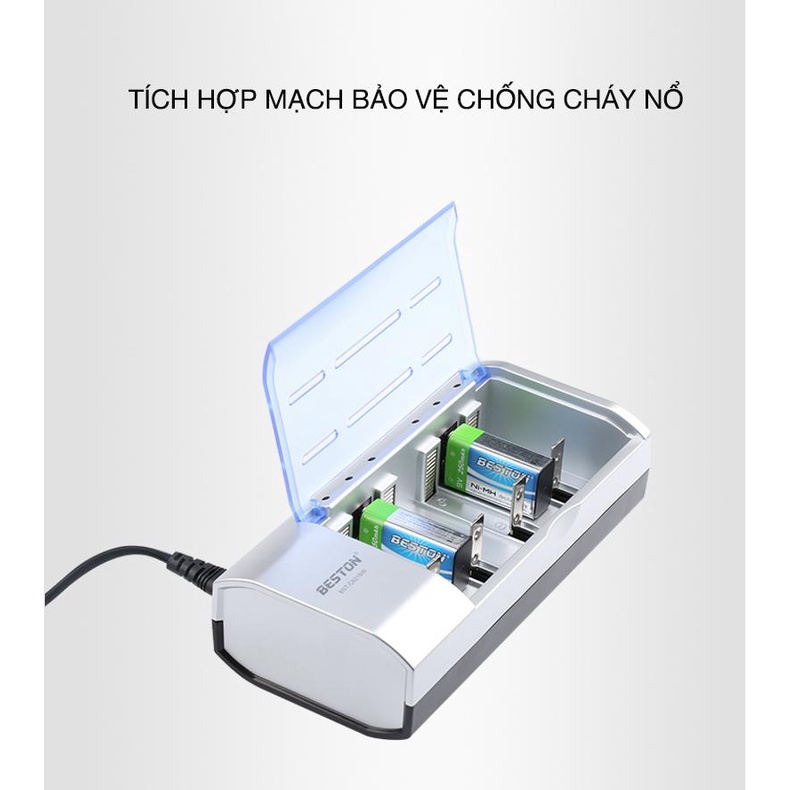Sạc Pin Đa Năng AA/ AAA/ 9V/ C/ D BESTON cho Micro Karaoke, Pin Đại D, Pin 9V