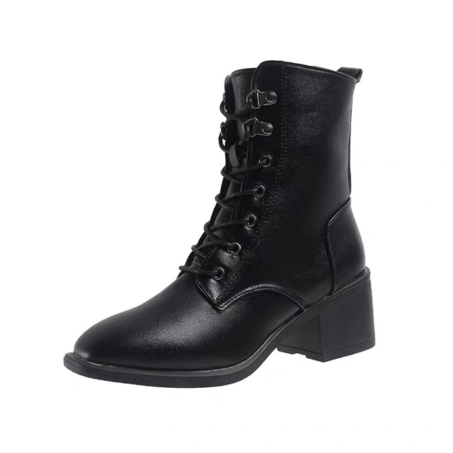 Giày boot nữ cổ thấp da lộn buộc dây trước cao cấp - Giày boots nữ cổ thấp da bóng đế vuông sanh chảnh [order 7-15 ngày]