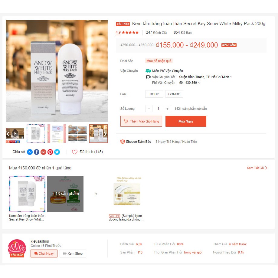 Kem dưỡng trắng da Secret Key Snow White Cream và Snow White Milky Pack | BigBuy360 - bigbuy360.vn