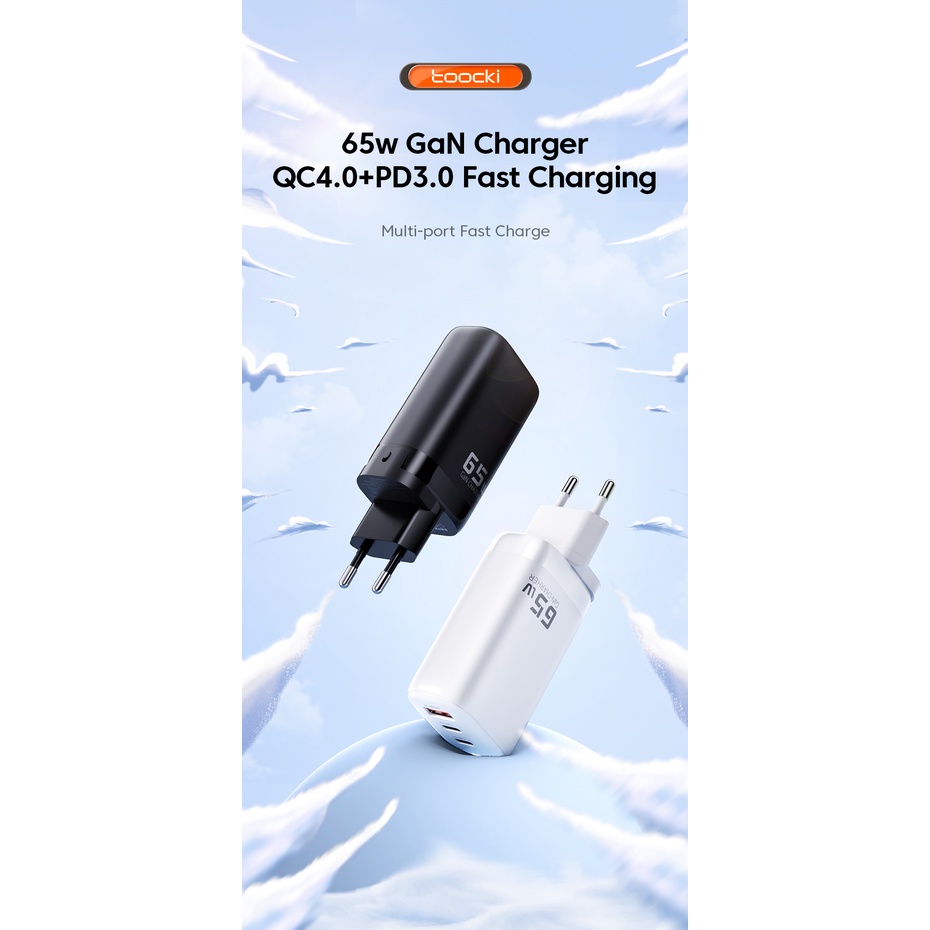 Cốc sạc nhanh Toocki 65W US / EU / UK PD4.0 QC3.0 nhiều cổng Type C cho Samsung Huawei