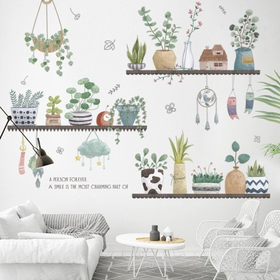 Decal dán tường lá xanh có keo sẵn-Giấy dán tường thiên nhiên cho phòng khách,phòng ngủ lau chùi dễ dàng không thấm nước | BigBuy360 - bigbuy360.vn