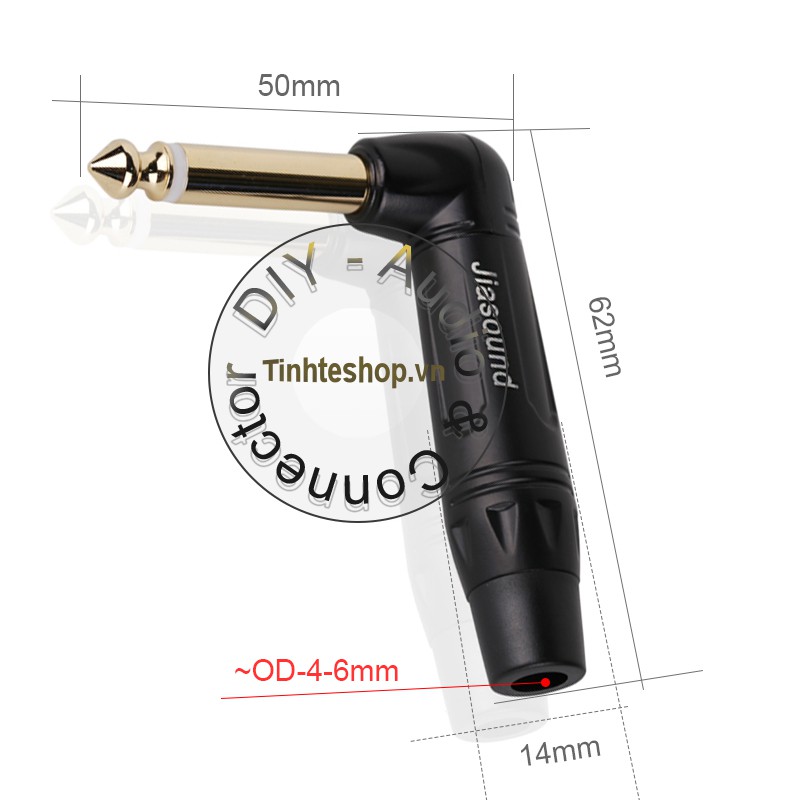 Đầu hàn jack 6 ly mono bẻ góc Jiasound - Jack 6.5mm mono connector