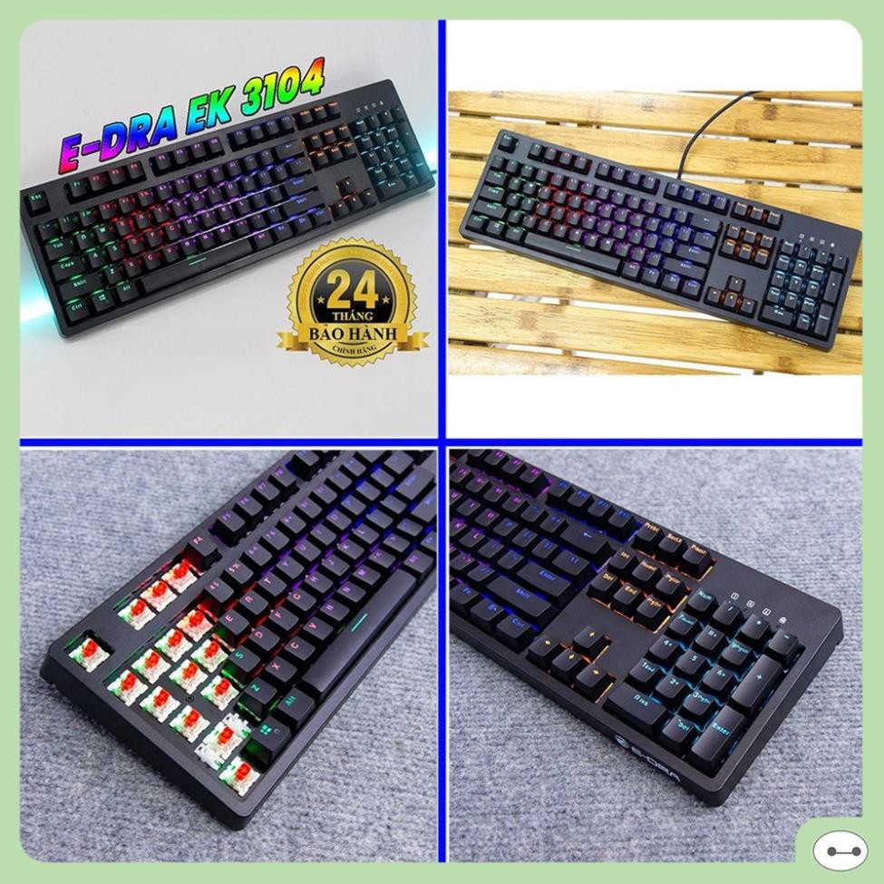 [Mã SKAMCLU9 giảm 10% đơn 100K] BÀN PHÍM CƠ E-DRA EK3104 LED RAINBOW HUANO SWITCH