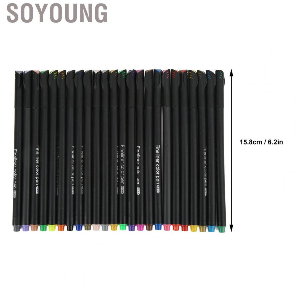 Soyoung 24 Fineliner Color Pens Set 0.4mm Thin Tip Colors Watercolor Design Micro Line Precise Control Marker