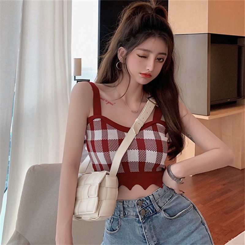 Áo dệt kim ZHELIHANGFEI hai dây dáng ngắn phong cách gợi cảm cho nữ