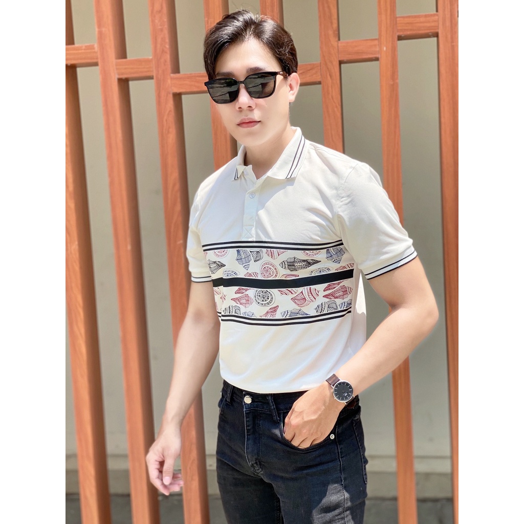 ÁO THUN POLO NAM CÓ CỔ TAY NGẮN HỌA TIẾT CON ỐC SỌC NGANG